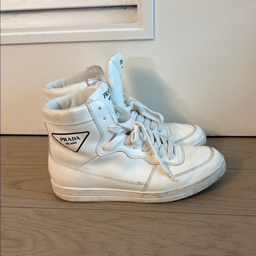 Prada White High-Top Sneakers - Picture 1 of 2